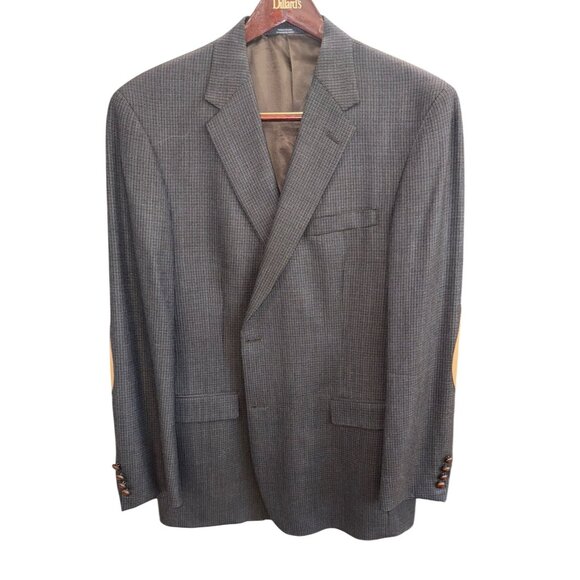 Austin Reed Blazer Sport Jacket 46L Wool Blend Brown Houndstooth Elbow Patches - Picture 2 of 14
